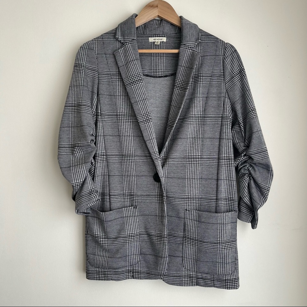 max studio black and white plaid blazer